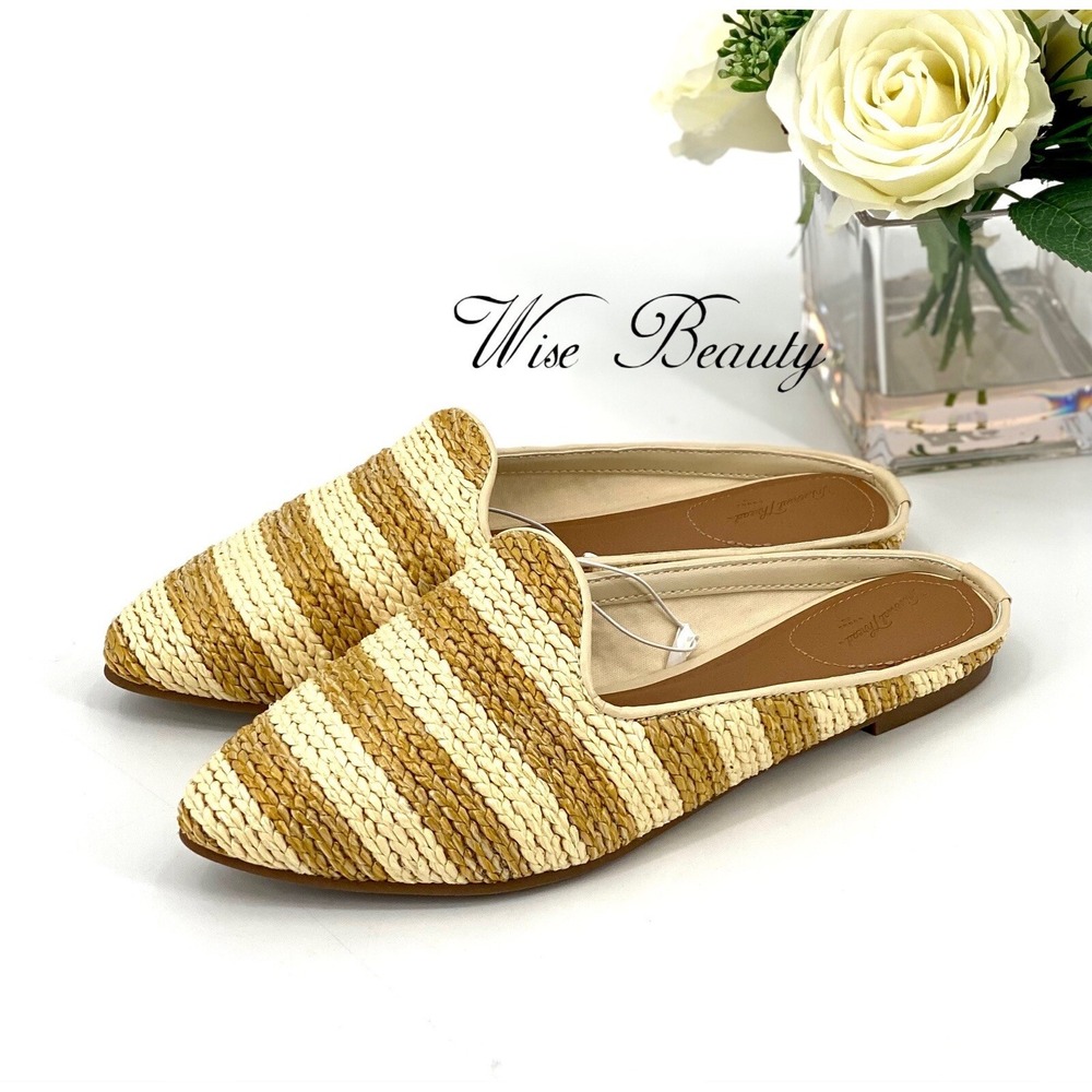 Universal Thread Raffia Mule Flats Women's Size 6 Tan Cream Striped NWT
